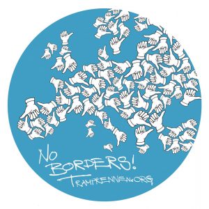 No Borders / Tramprennen-Sticker 2015 / für Club of Roam Autostop! e.V. / 2015