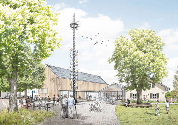 Neuordnung des Moosacher St.-Martins-Platzes mit Neubau Kultursaal und Azubiwohnen / für Lex Kerfers_Landschaftsarchitekten / 2025