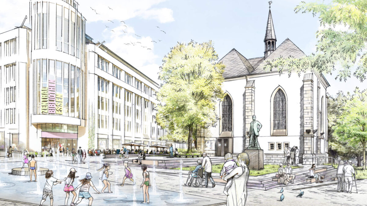 Grün-blaues Innenstadtband und Marktkirchenumfeld in Essen / für Lex Kerfers_Landschaftsarchitekten / 2026