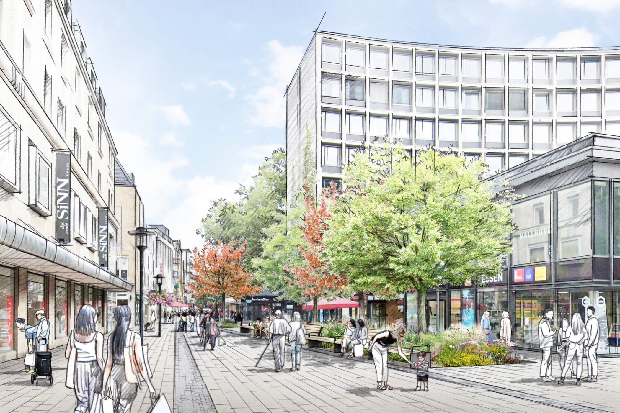 Grün-blaues Innenstadtband und Marktkirchenumfeld in Essen / für Lex Kerfers_Landschaftsarchitekten / 2026